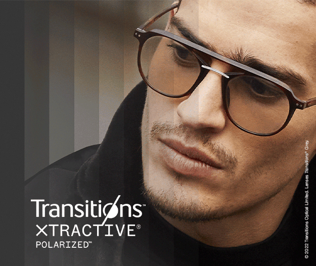 Image of a man wearing Transitions® glasses.